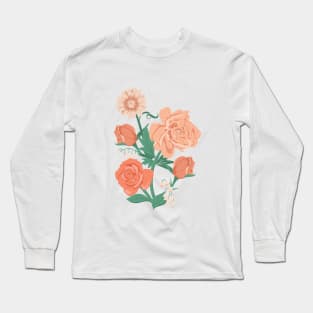 Pink Florals on Vintage Blue Long Sleeve T-Shirt